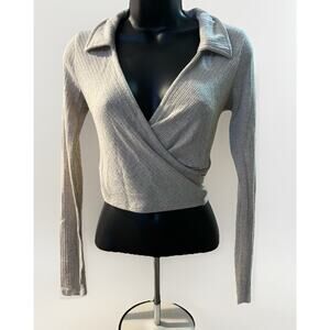 Abercrombie & Fitch Women’s XS Ribbed Wrap Front Long Sleeve Top Cream